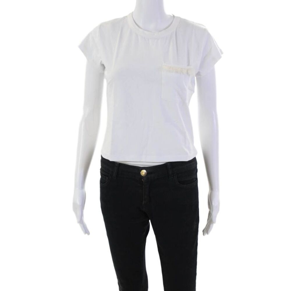 Liana Womens Cotton Fur Trim Front Pockets Short Sleeve Tee Top White Size XS